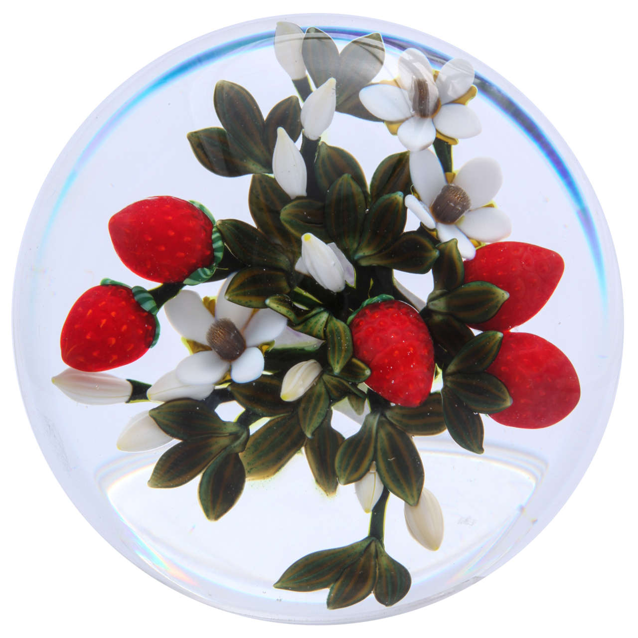 Beautiful Colin Richardson Strawberry and Blossom Paperweight For Sale