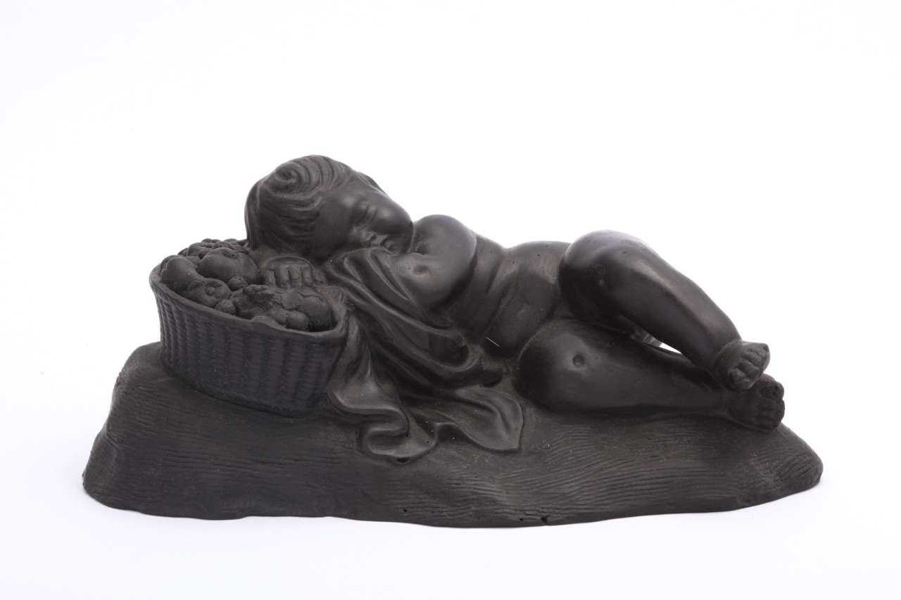 Rare Signed Wedgwood Basalt Figure of Somnus
