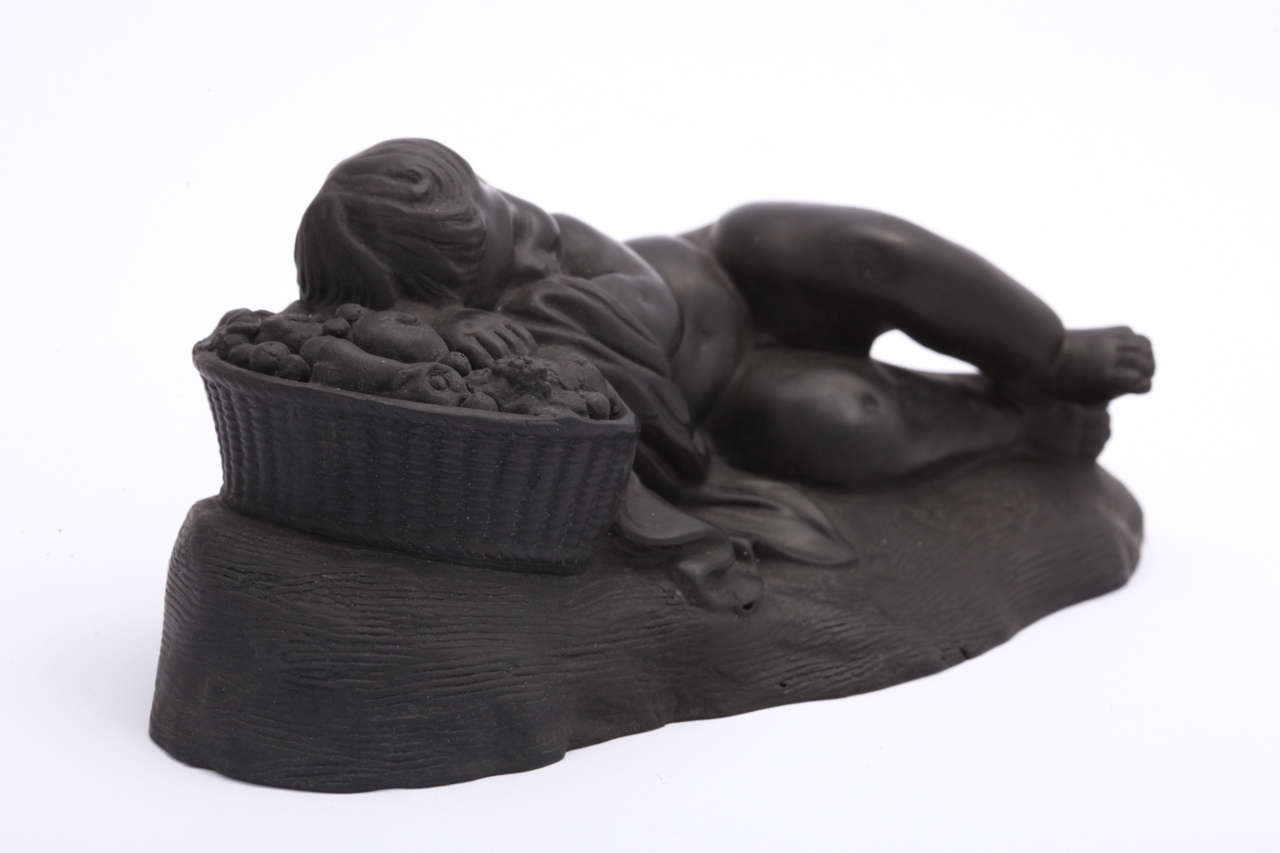 Rare Signed Wedgwood Basalt Figure of Somnus In Excellent Condition For Sale In New York, NY