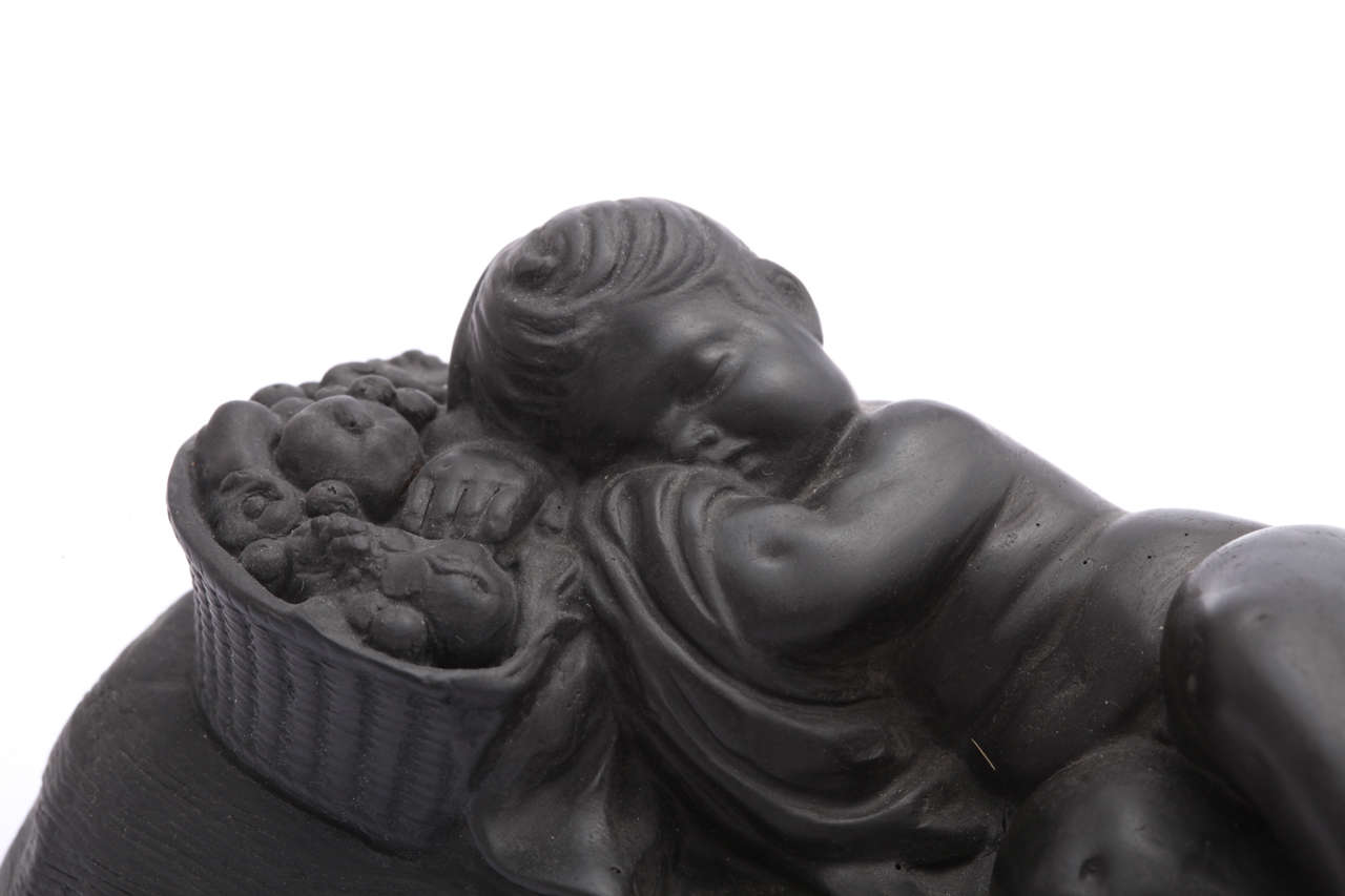 Porcelain Rare Signed Wedgwood Basalt Figure of Somnus For Sale