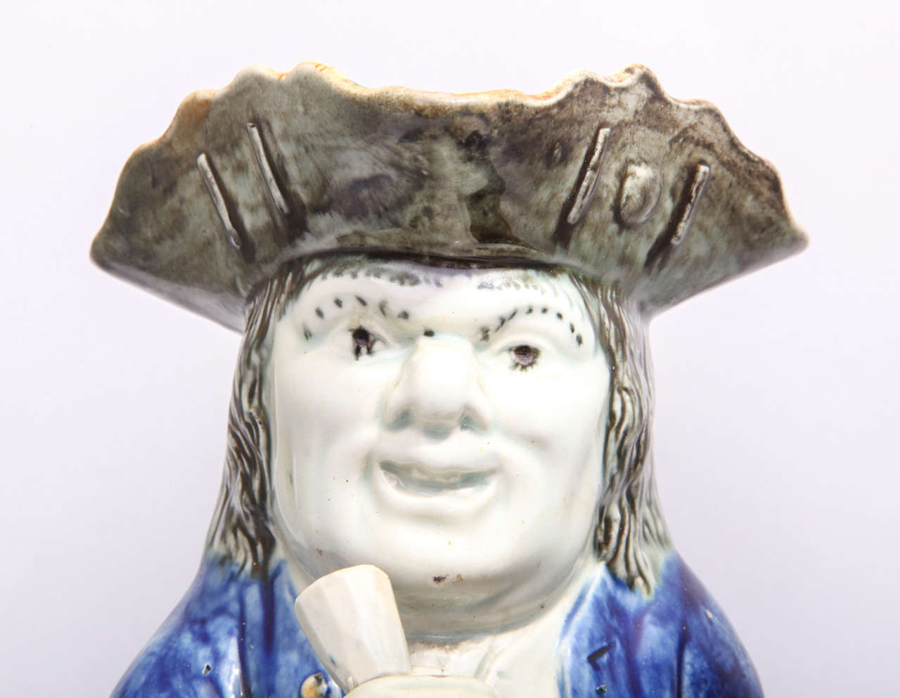 British Rare English Pearlware Toby Jug with Lobed Hat For Sale