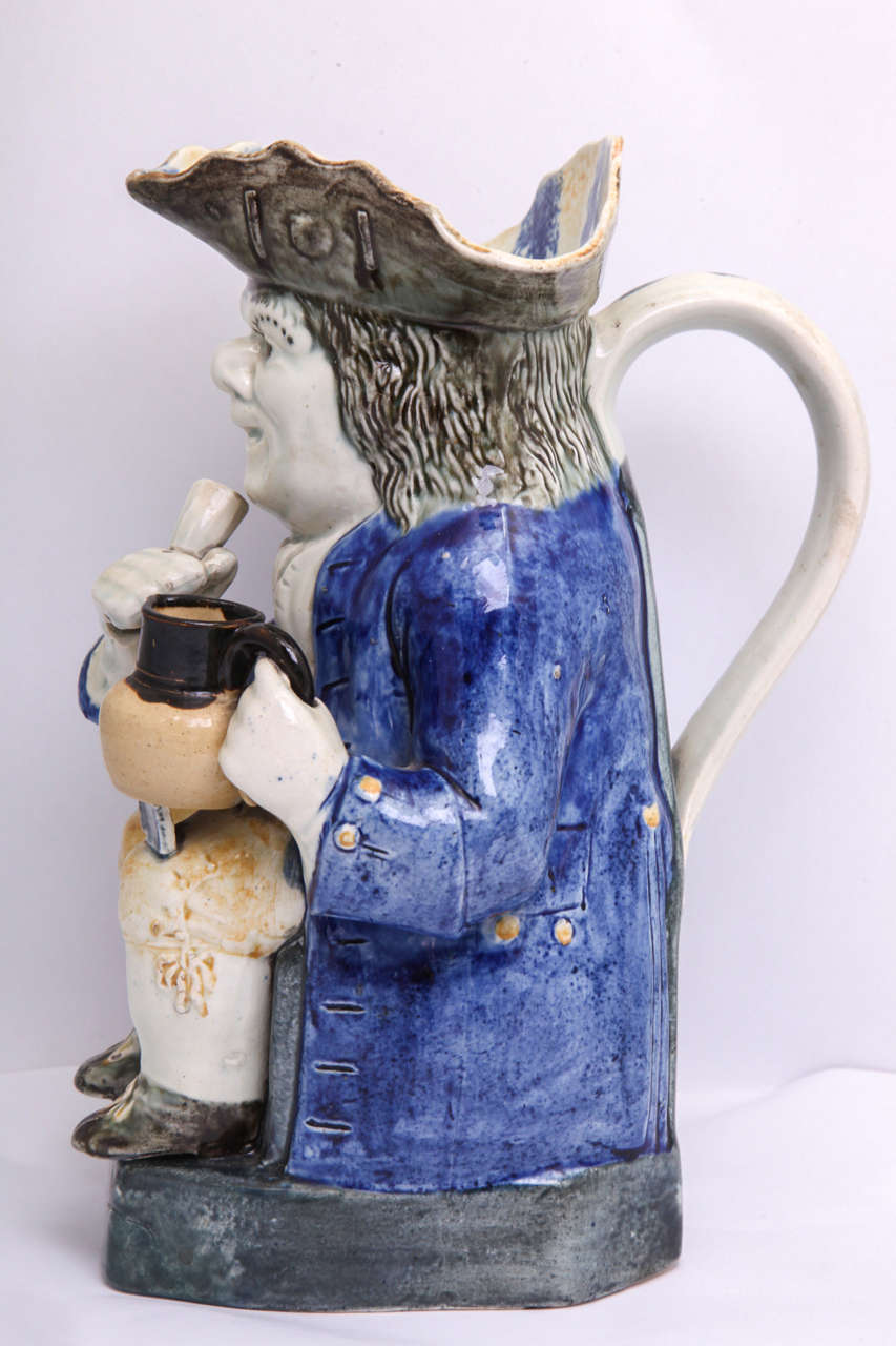 18th Century and Earlier Rare English Pearlware Toby Jug with Lobed Hat For Sale