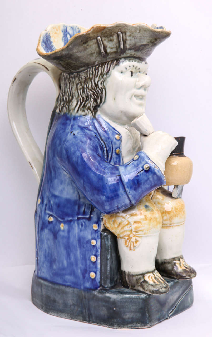 Pottery Rare English Pearlware Toby Jug with Lobed Hat For Sale