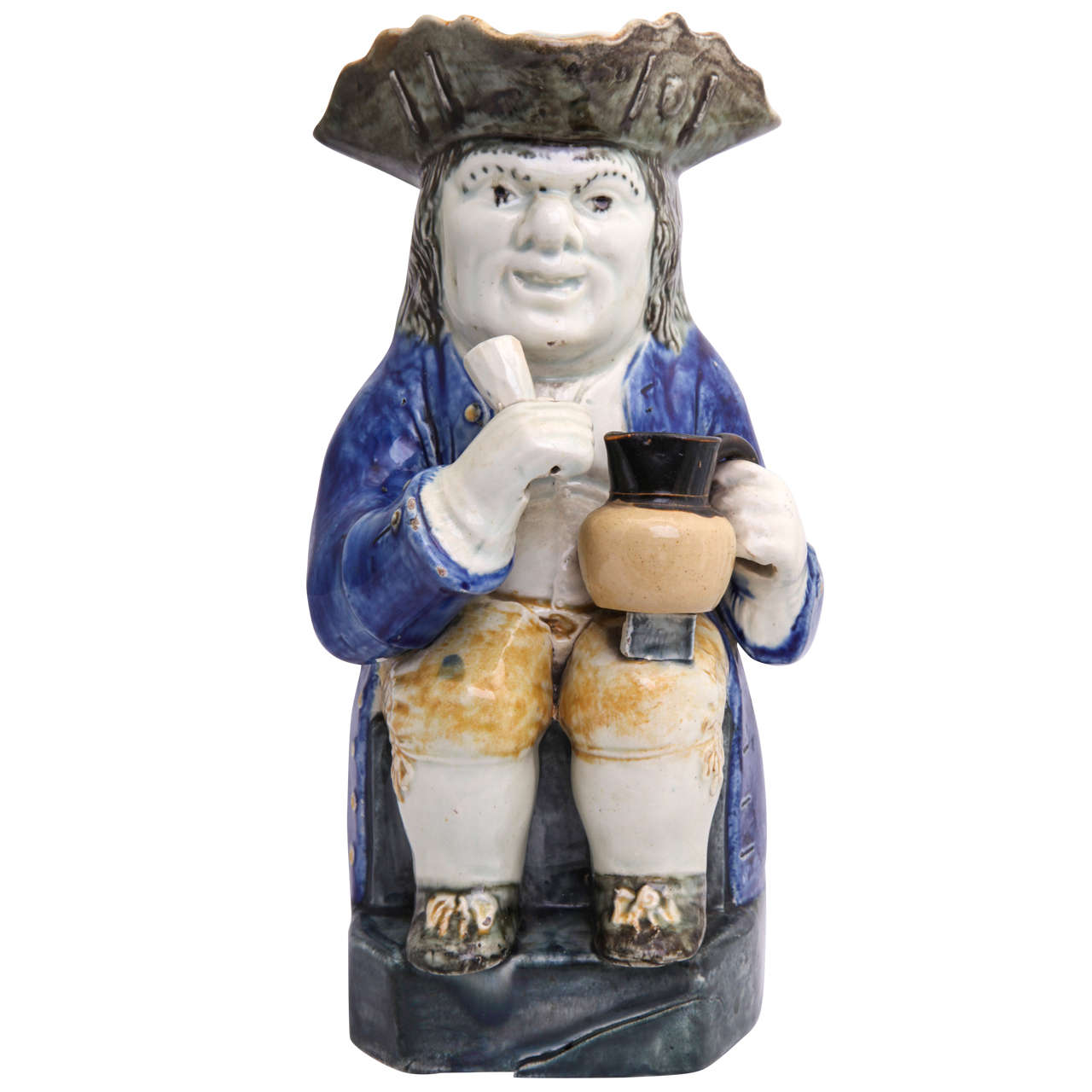 Rare English Pearlware Toby Jug with Lobed Hat For Sale