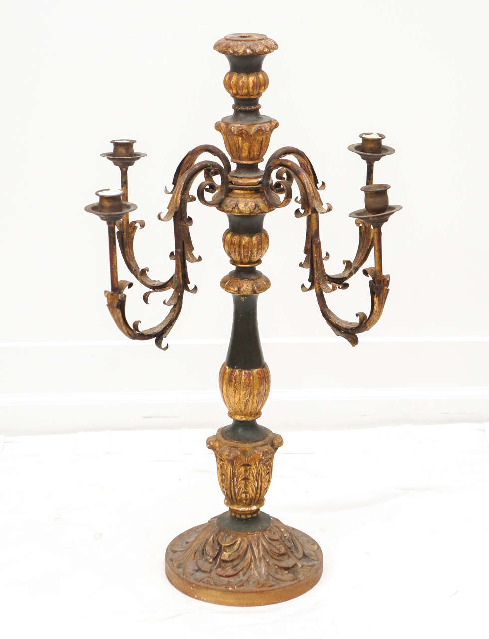 the wear and patina on this lovely candelabra is superb.
a beautiful piece to light up that romantic little spot!
its in very good condition, with wear from age which enhances this piece.