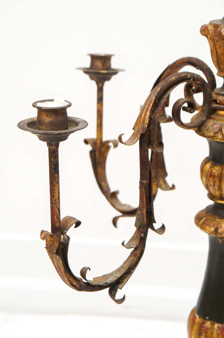 Lovely Carved Wood and Gilded Candelabra In Good Condition For Sale In Canaan, CT