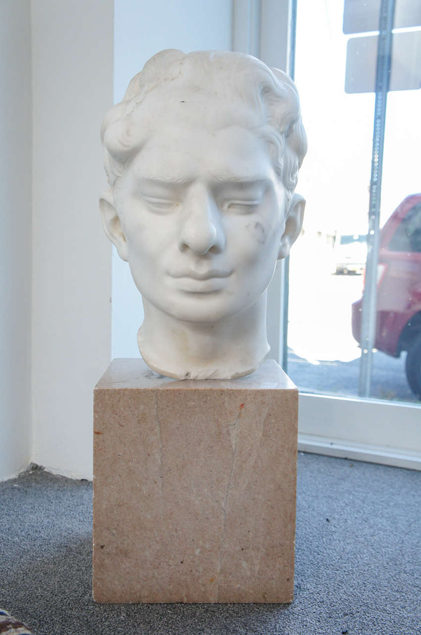 Solid Marble Male Head with Pedsetal