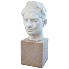Solid Marble Male Head with Pedsetal