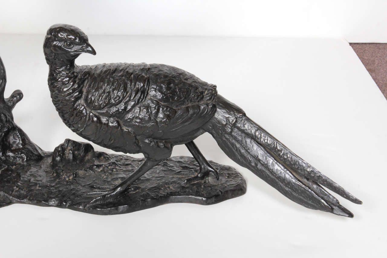 German Large bronze animalier sculpture of two pheasants signed: Buschelberger-1920's