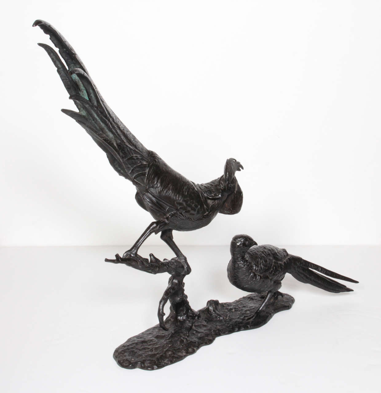 Bronze Large bronze animalier sculpture of two pheasants signed: Buschelberger-1920's
