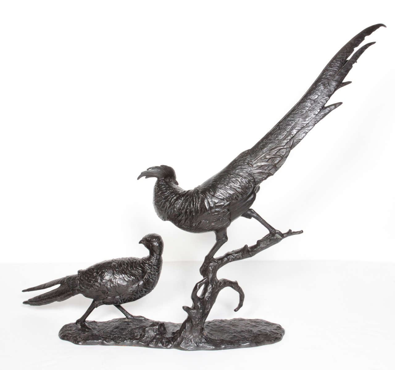 Large bronze animalier sculpture of two pheasants signed: Buschelberger-1920's 3