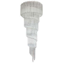 Tall Italian Venini tiered Murano crystal prism spiral chandelier