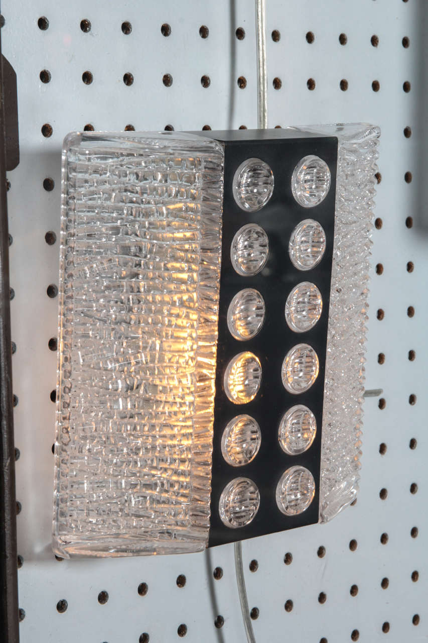Glass  Mid-Century textured glass and metal sconce by Kaiser Leuchten For Sale