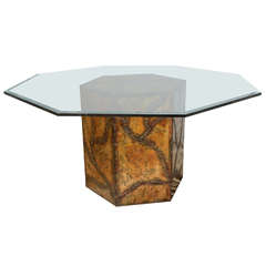 Silas Seandel Style Torched Mixed Metals and Glass Dining or Entry Table