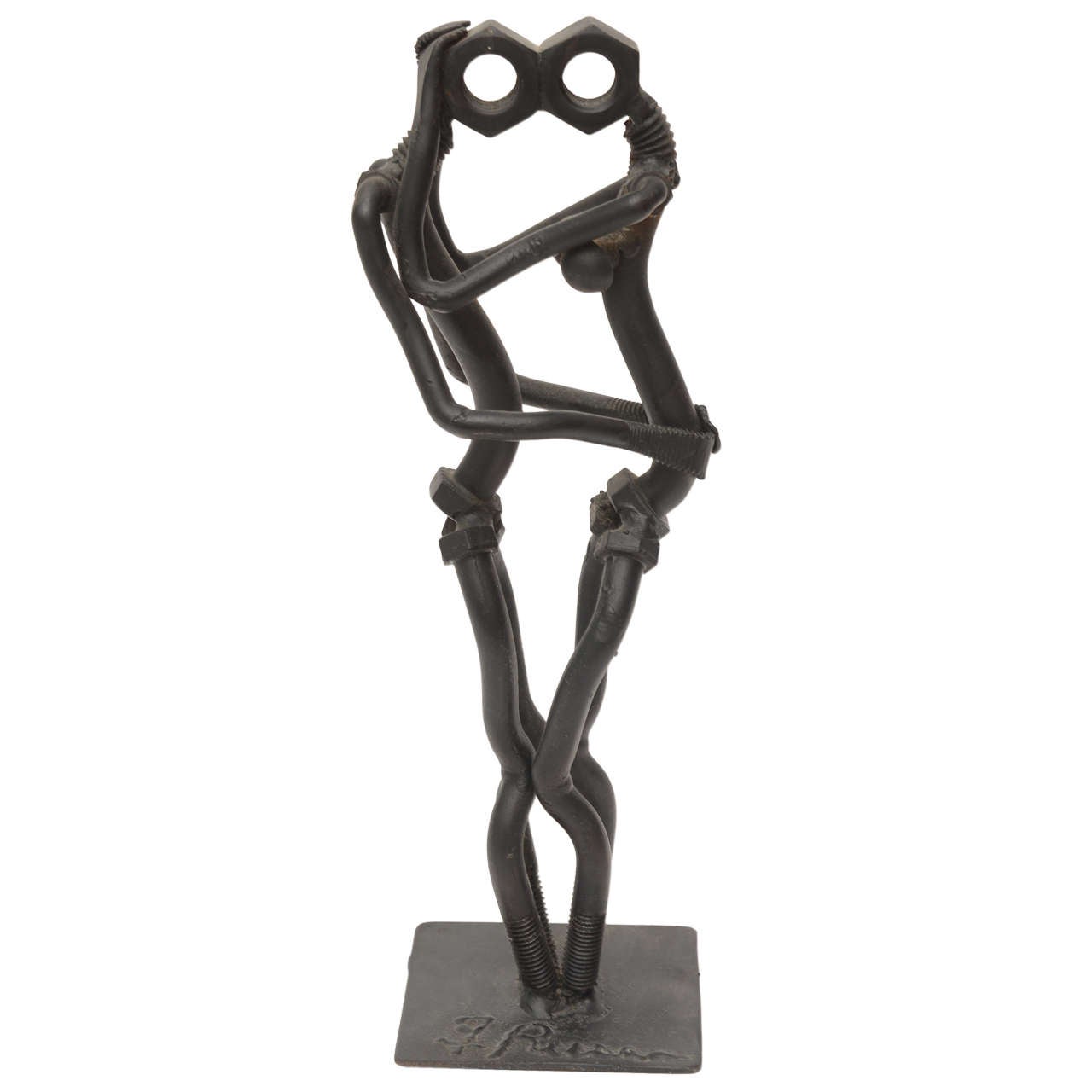 "The Nuts and Bolts of Two Lovers Embrace, " Signed Iron Sculpture