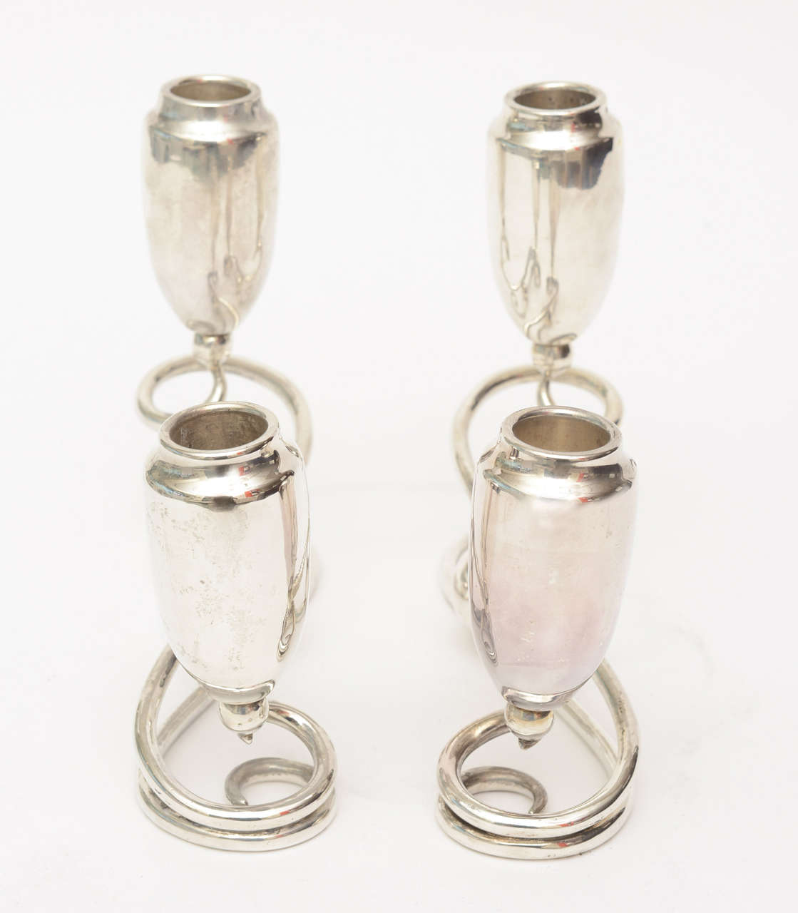 Mid-20th Century Jensen Style Sterling Silver Candlesticks