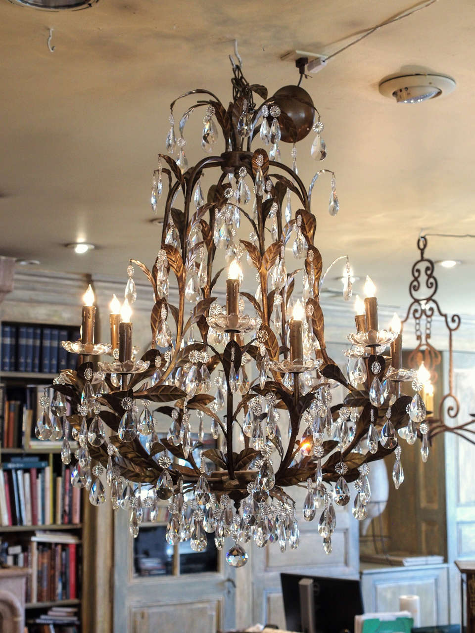 Tole and Crystal Chandelier