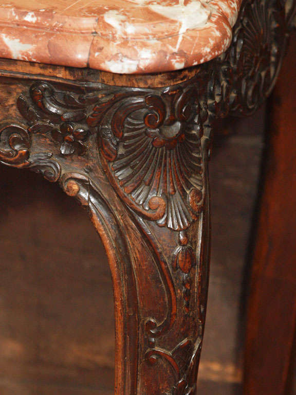 Marble 18th C. Provencal Walnut Console For Sale