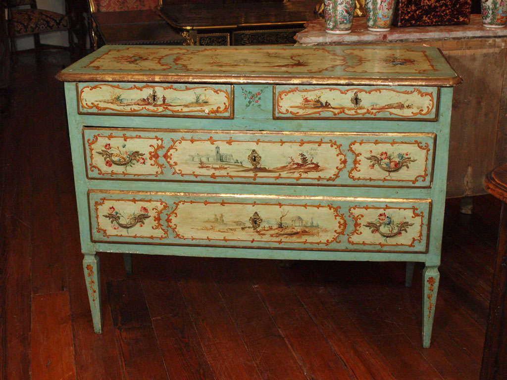Early 19th century painted commode with original painted decoration in the directiore style