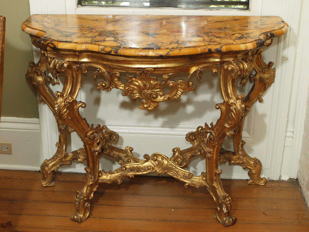 18th Century carved gilt wood Louis XV console with sienna marble top