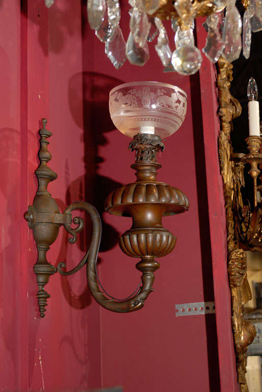 Bronze Pair of Sconces with Single Arm For Sale