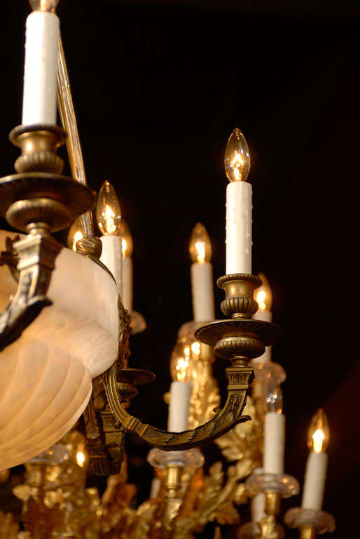 Antique Chandelier. Gilt Bronze and Alabaster Chandelier For Sale 1