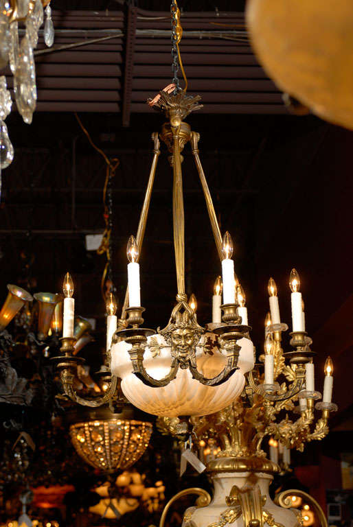 Antique Chandelier. Gilt Bronze and Alabaster Chandelier For Sale 4