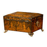 EARLY 19thC CHINOISERIE PENWORK FOOTED BOX