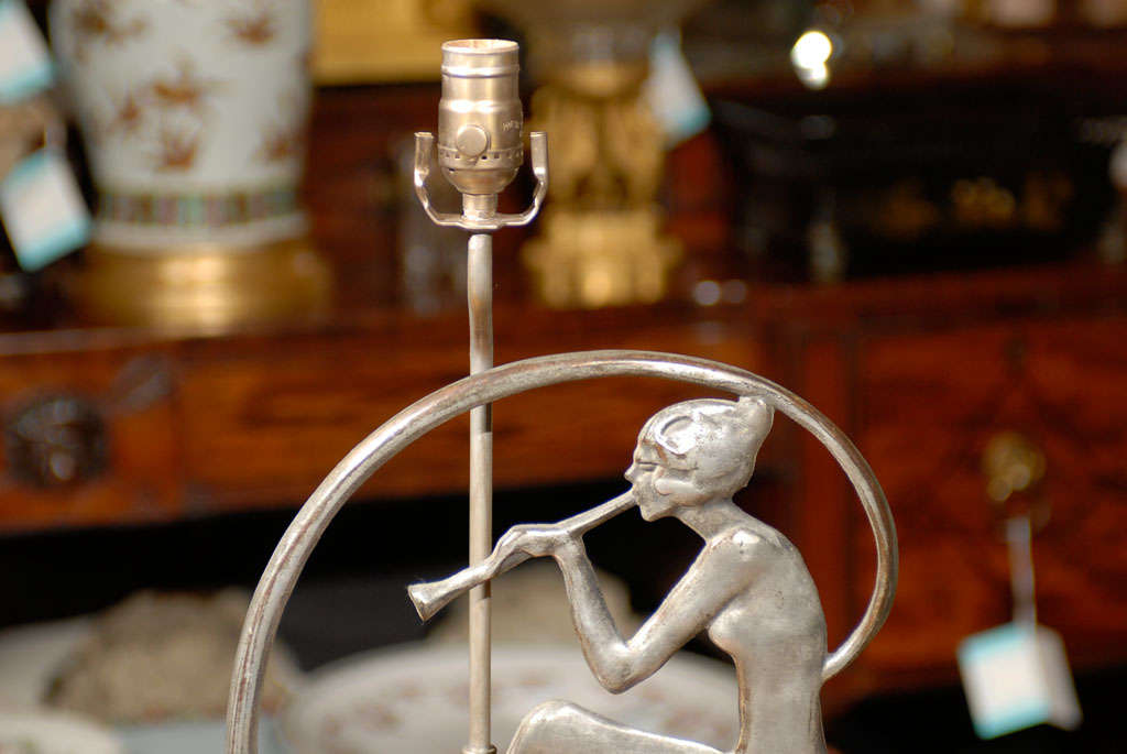 20th Century Art Deco Style Figural Lamp on Custom Giltwood Base For Sale