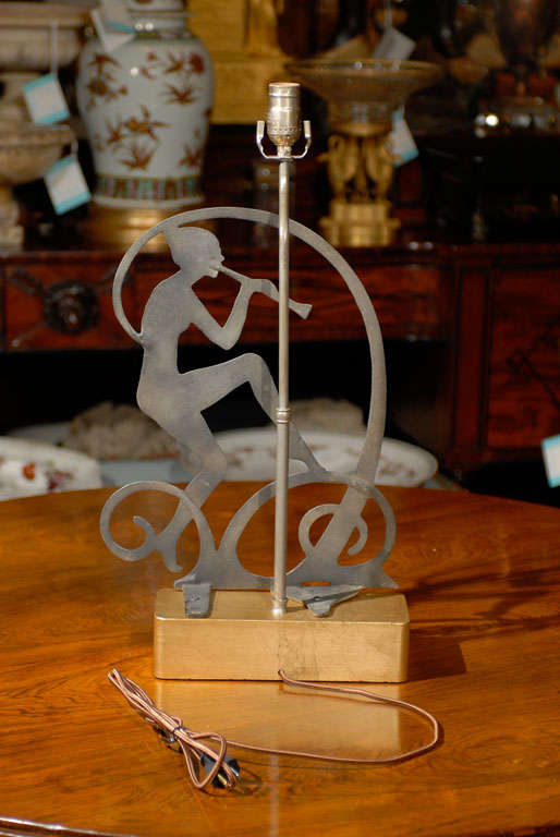 Art Deco Style Figural Lamp on Custom Giltwood Base For Sale 4