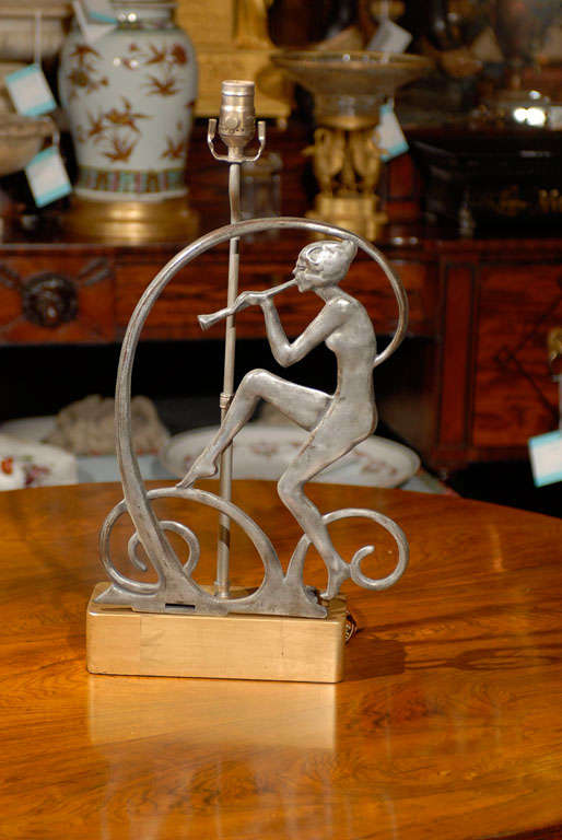 Art Deco Style Figural Lamp on Custom Giltwood Base For Sale 6
