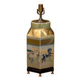 MID C EGLOMISE HEXAGONAL LAMP, HORSE MOTIF