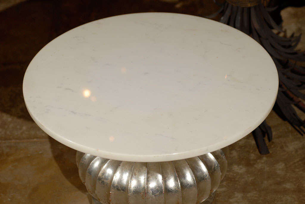MID C SILVER GILT PEDESTAL TABLE WITH ROUND MARBLE TOP 1