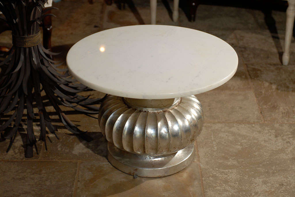MID C SILVER GILT PEDESTAL TABLE WITH ROUND MARBLE TOP 2