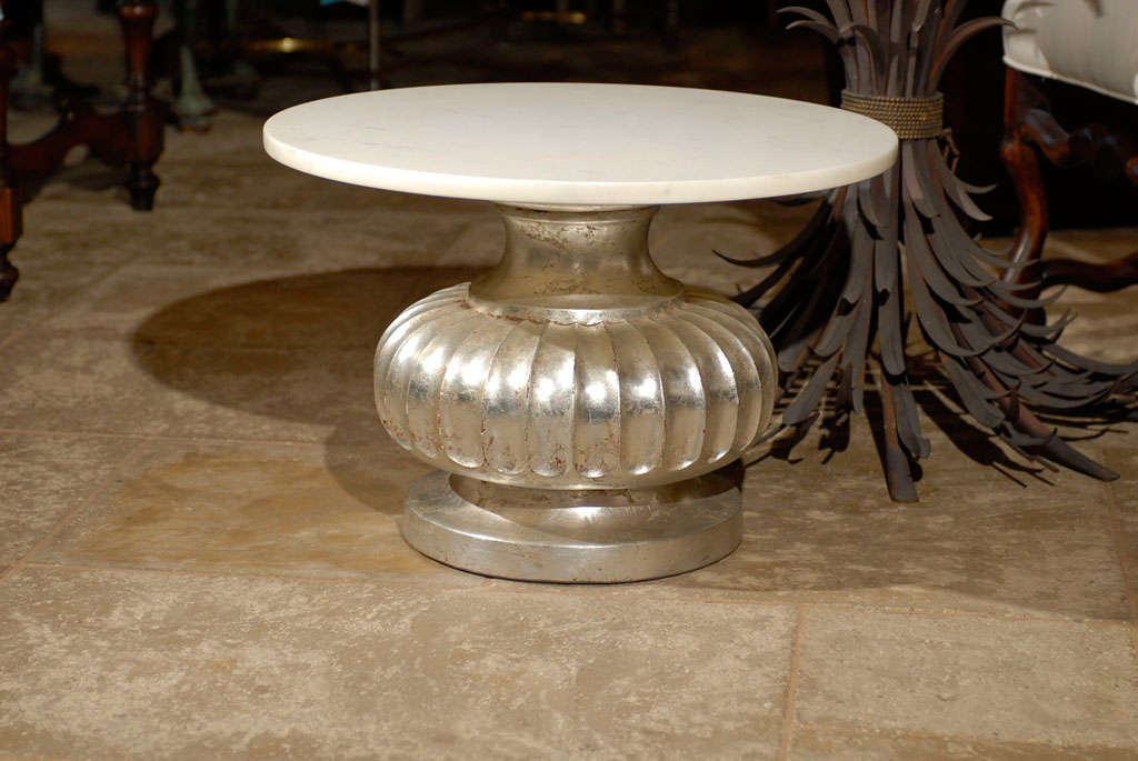 MID C SILVER GILT PEDESTAL TABLE WITH ROUND MARBLE TOP 3