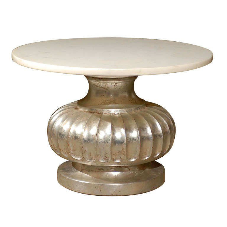 MID C SILVER GILT PEDESTAL TABLE WITH ROUND MARBLE TOP