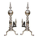 PAIR OF 20thC AMERICAN SILVERED FACETED ANDIRONS