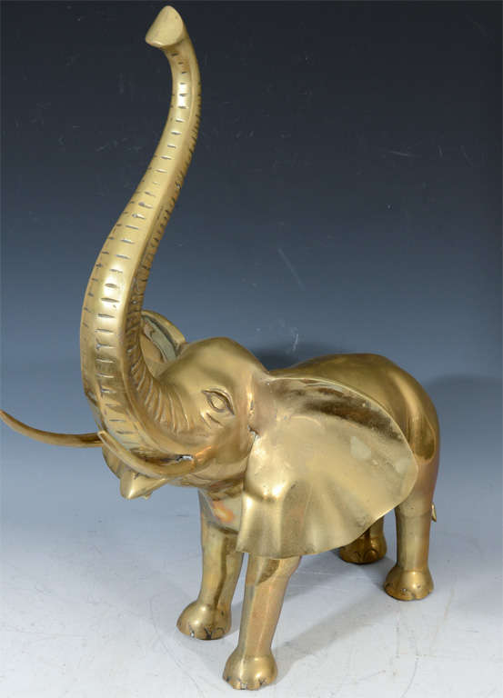Vintage Brass Elephant with Raised Trunk 1