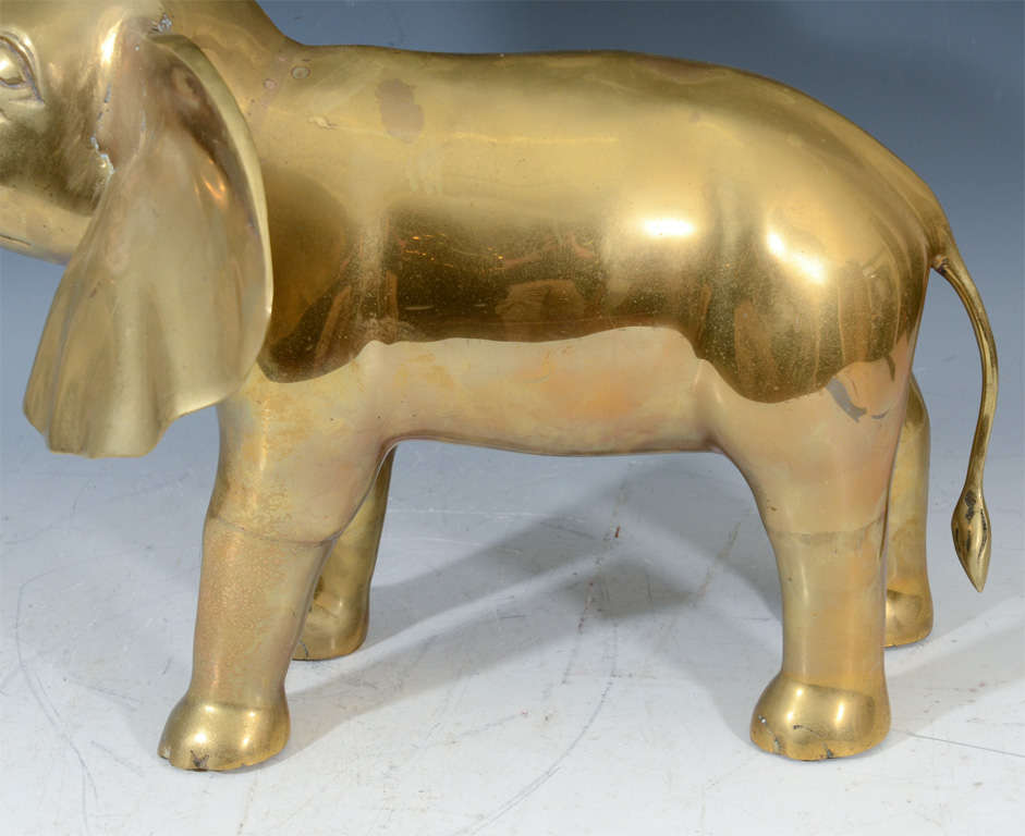 Vintage Brass Elephant with Raised Trunk 3