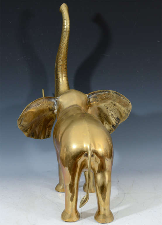 Vintage Brass Elephant with Raised Trunk 4