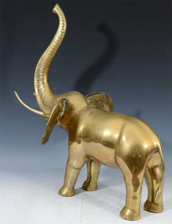 Vintage Brass Elephant with Raised Trunk 6