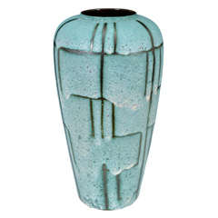 Mid Century Textured Enamel Over Bronze Vase