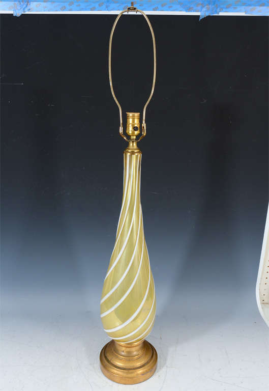Pair of Mid Century Pale Gold Iridescent Murano Glass Lamps