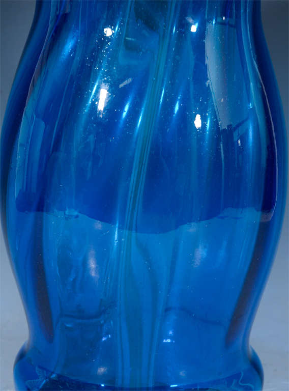 Pair of Mid Century Electric Blue Glass Lamps by Blenko 3