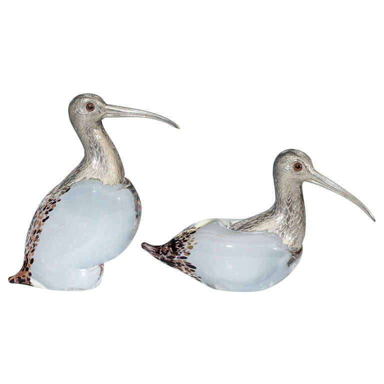 Pair of Mid Century Murano Glass Bird Sculptures