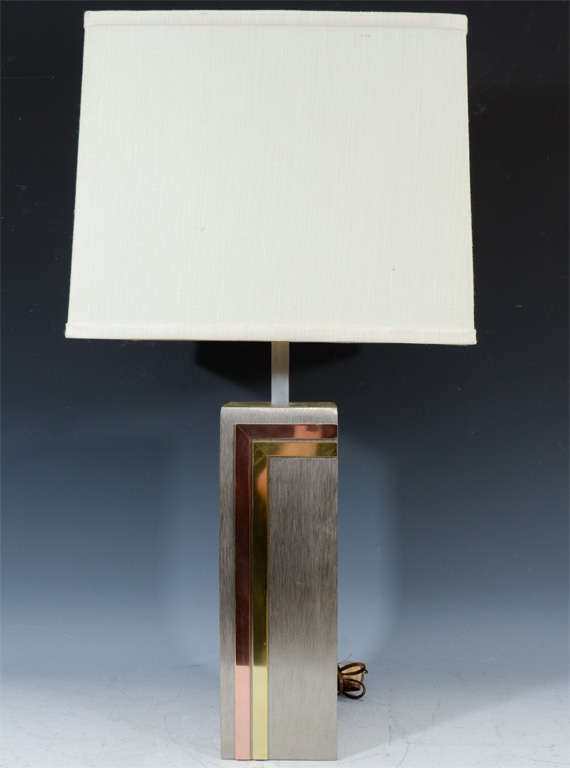 Great Pair of Pierre Cardin Style Copper, Brass and Chrome Laurel Table Lamps