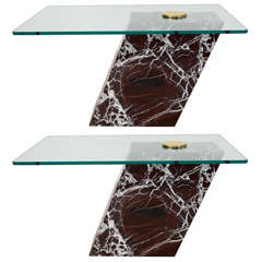 Pair of Mid Century Cantilevered Marble Base Glass Tables