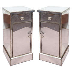 Pair of Vintage Mirrored Stands With Pale Gold Detailing