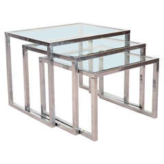 Set of Three Mid Century Chrome and Glass Nesting Tables