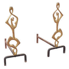 A Pair of Mid Century Andirons by Frederick Weinberg